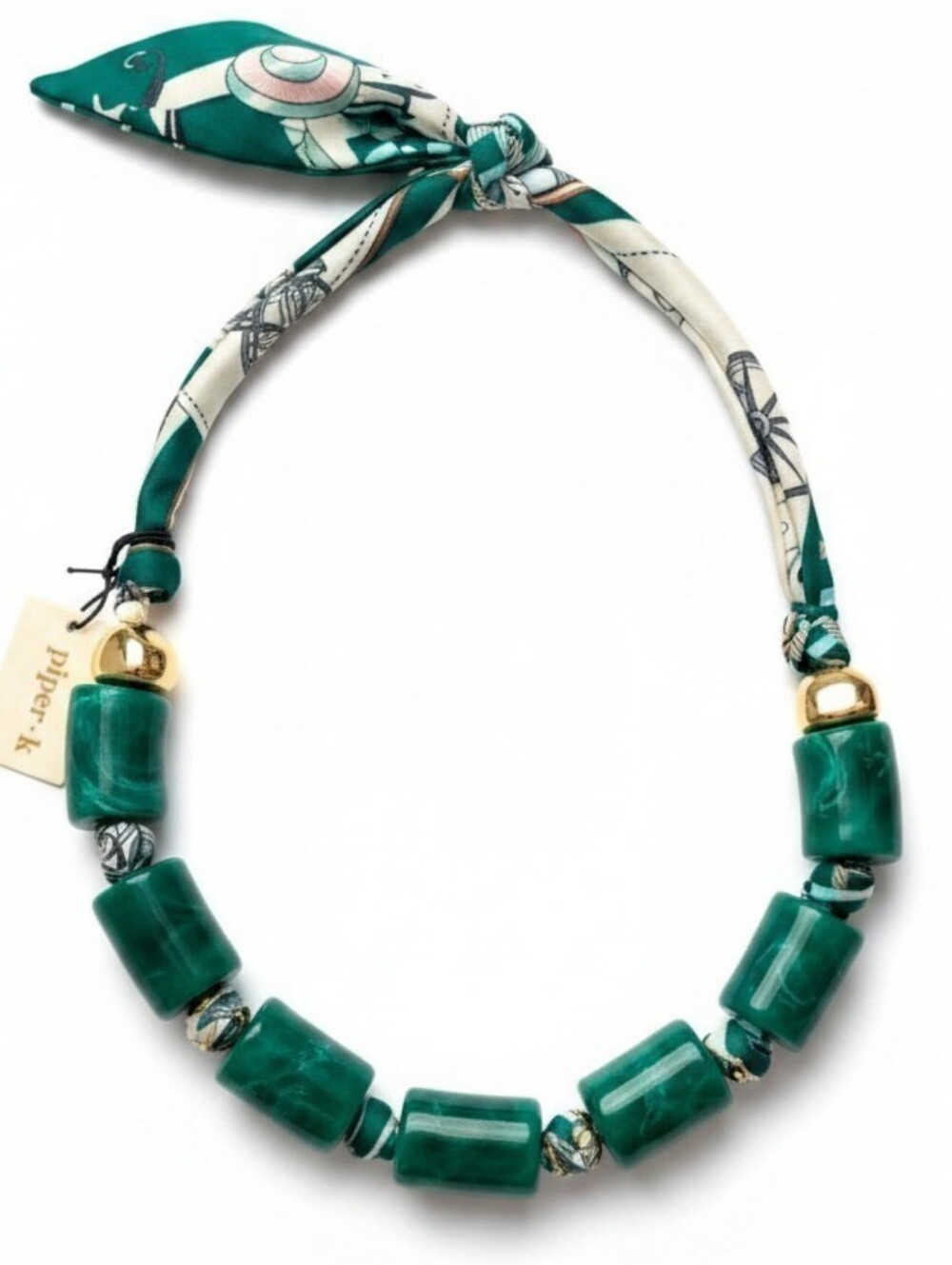 💚▪️Piper K▪️ 45" Adjustable Chic Green and Gold Scarf Necklace